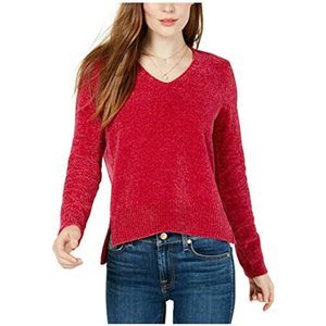 MSRP $50 Maison Jules Womens Red Long Sleeve V Neck Hoodie Sweater Size Small